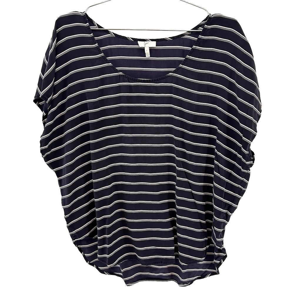 JOIE 100% Silk Striped Scoop Neck Blouse • Large • black, white